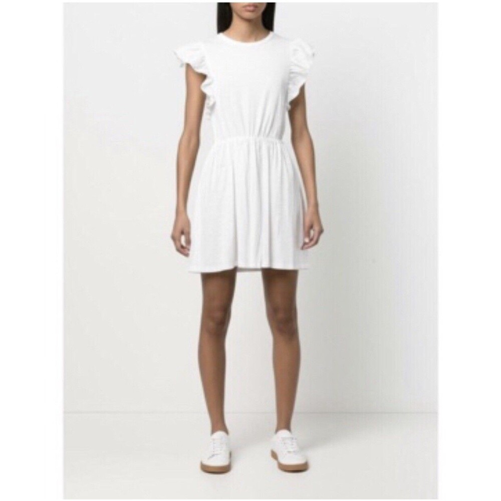 En Saison White Dress Small Ruffle Sleeve Poplin And Thin Jersey Upper Torso